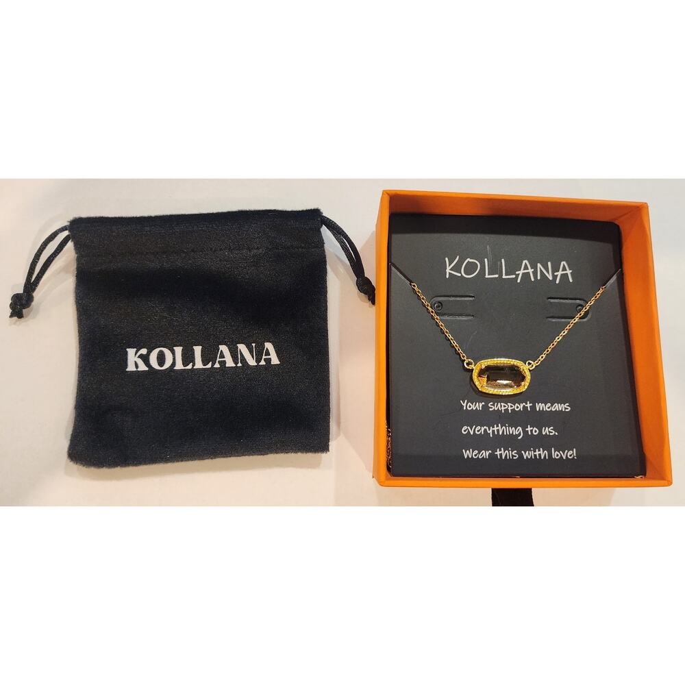 KOLLANA 14K Gold‑Plated Pendant Necklace – Rose Quartz Style Gemstone NEW
